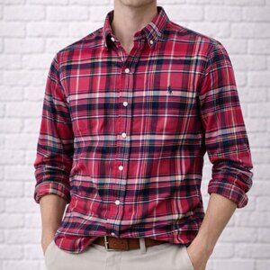 Ralph Lauren Red Flannel Button Front Long Sleeve Top Size M